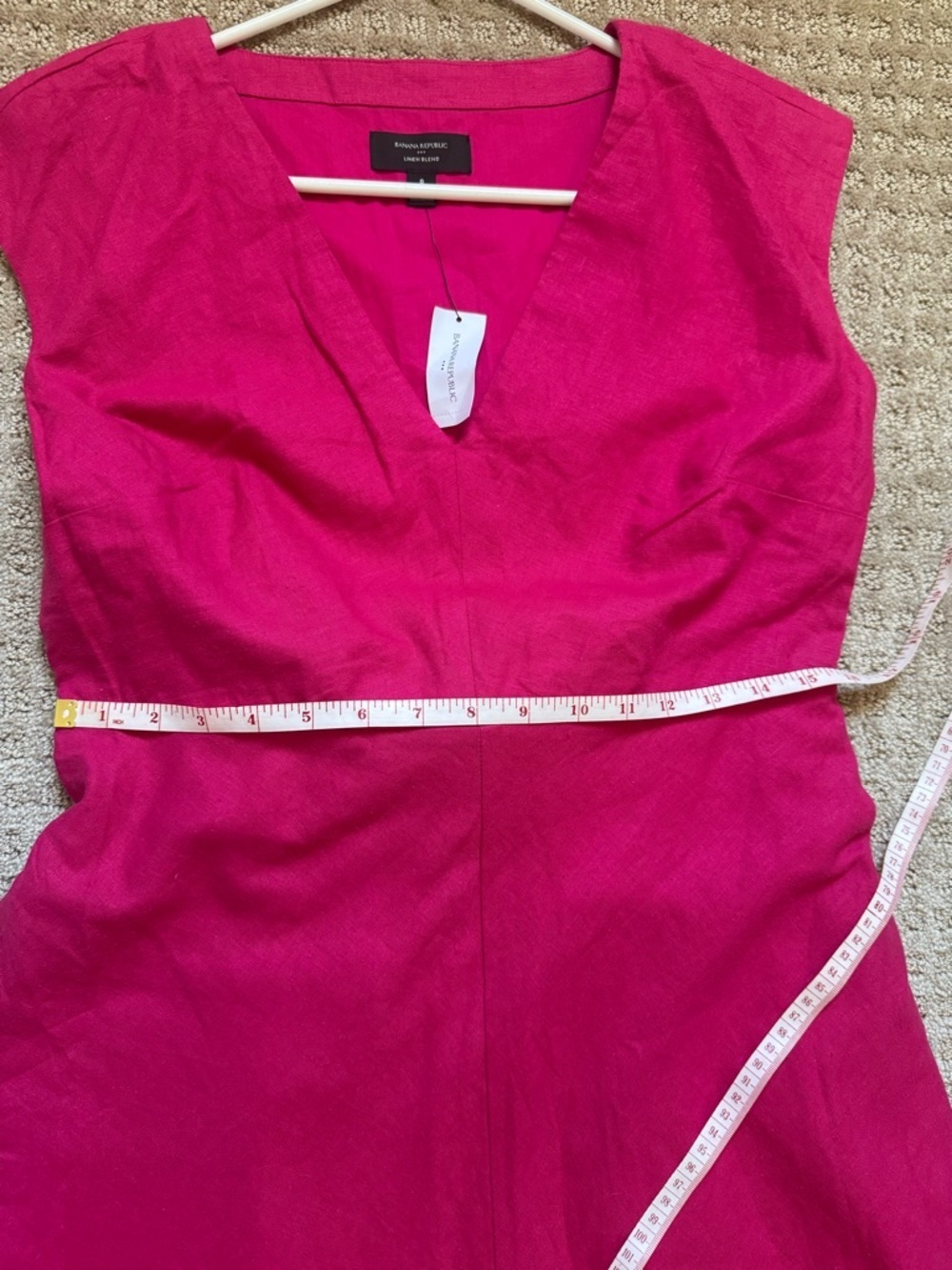 Banana Republic Pink Linen Blend Midi Dress Petite 8 NWT V Neck Cap Sleeve - Picture 6 of 10
